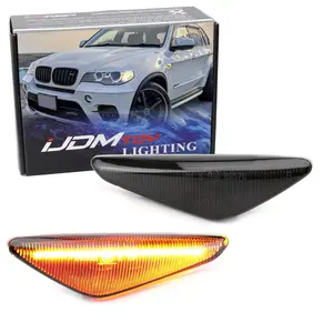 iJDMTOY Smoked Lens 20-SMD Sequential Flash Amber LED Front Fender Side Marker Light Assembly For BMW X3 X5 X6