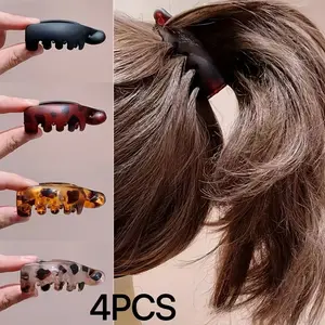 New Arrival Random Color 4-Pack Women's Non-Slip Banana Hair Clips, Hair Claw Clips, Vintage Oval Leopard Print, Amber and, Ideal for Ponytails and Curly Hairstyles