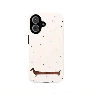 Simple Cute Polka Dot Dachshund Phone Case for iPhone 17, 17 Pro, 16 Pro Max, 15 Pro, 13, 11, 12, XS, 8 Plus, 7 - 2-in-1 Case Compatible with Samsung Galaxy S25