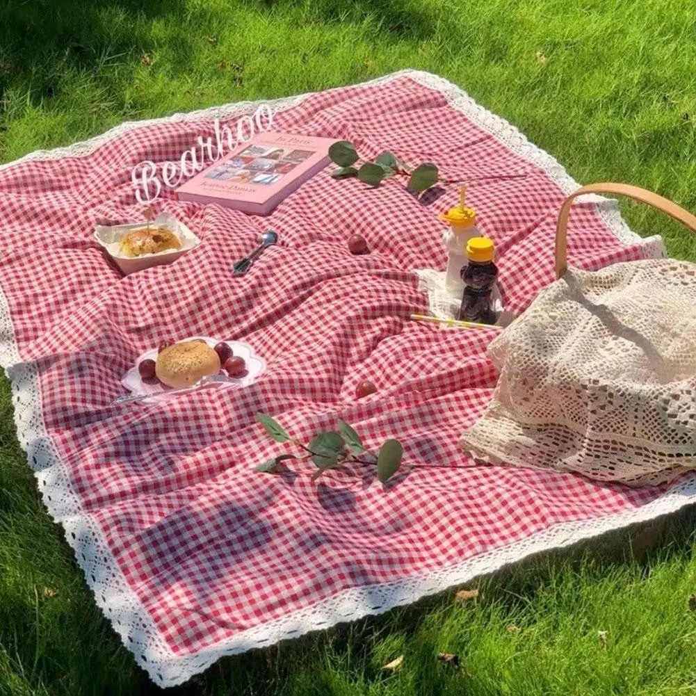 Outdoor Travel Adventure Picnic Blanket, Thick Waterproof Canvas Beach Mat, Lace Plaid Camping Pad, Camping Accessories, Tablecloth Pad, Summer Outdoor Gear