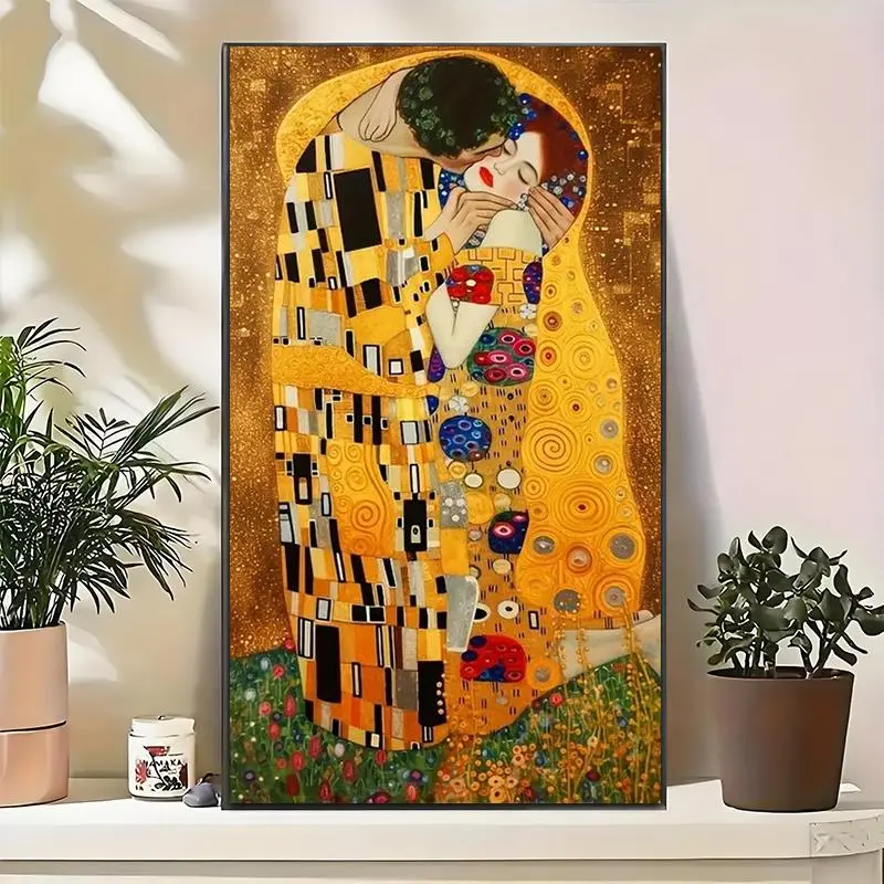 The Kiss by Gustav Klimt, 5D Diamond Arts Colorful Painting Kit, DIY Diamond Arts Colorful Painting by Numbers Kit, Diamond Painting Kits, Wall Art Decor for Home, Crafts