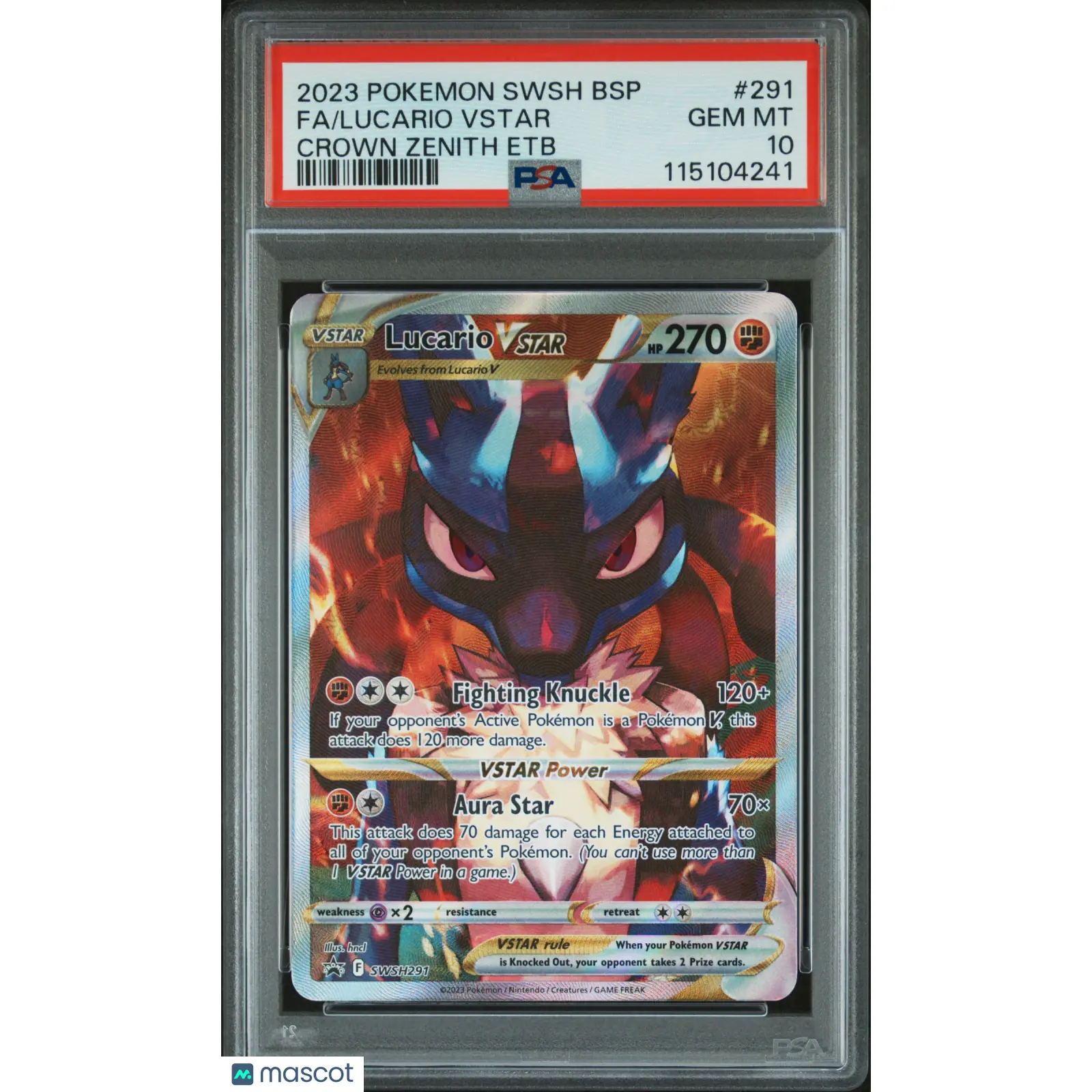 2023 POKEMON SWSH BLACK STAR PROMO #291 FA/LUCARIO VSTAR CROWN ZENITH ETB PSA 10