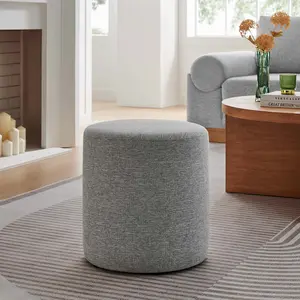 Modway Callum 16" Round Woven Heathered Fabric Upholstered Ottoman in Heathered Weave Light Gray