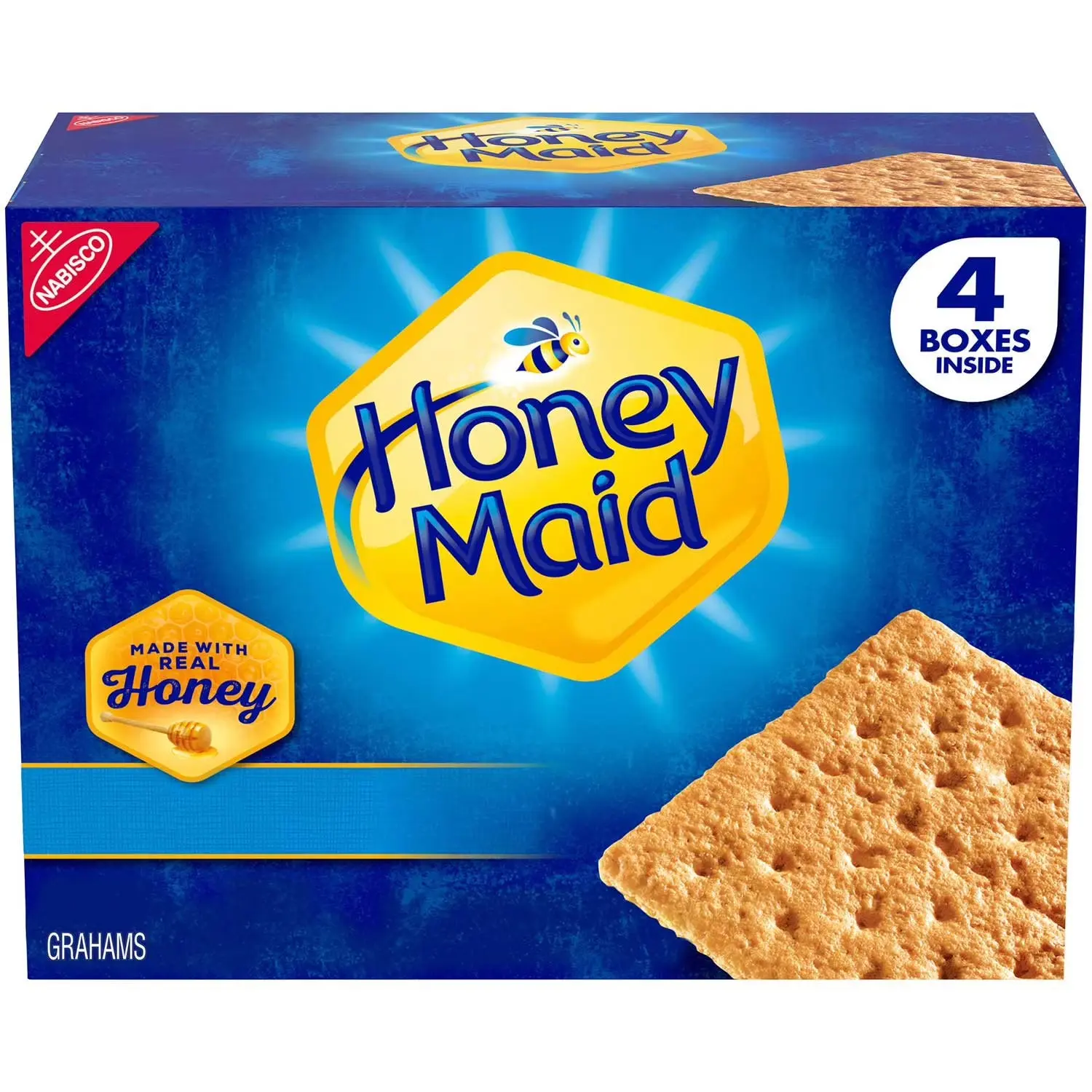 Honey Maid Organic Square Whole Grain Graham Crackers - 4-Pack, 14.4 oz Snack Biscuits with Real Honey, Niacin, Enriched Flours, Sweetness, Square Shape - Ideal for Desserts, Desk Treats - All Ages, No High Fructose Corn Syrup
