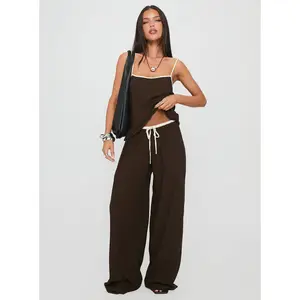 Nolei Contrast Pants Set Chocolate / White