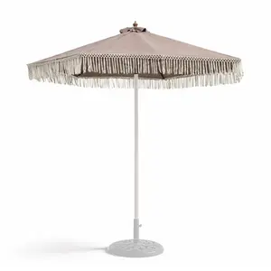 9ft 8 Ribs Replacement Umbrella Canopy w/ Tassels in Taupe (Canopy Only)