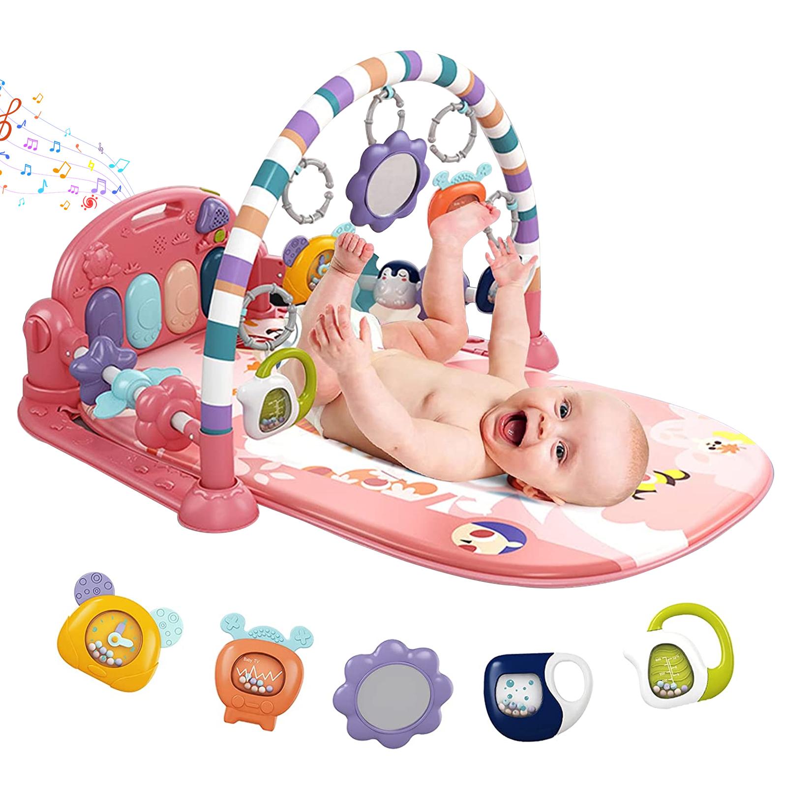 Baby Play Mat Baby Gym,Funny Play Piano Tummy Time Baby Activity Mat with 5 Infant Sensory Baby Toys, Music and Lights Boy & Girl Gifts for Newborn Baby(Pink Tiger)