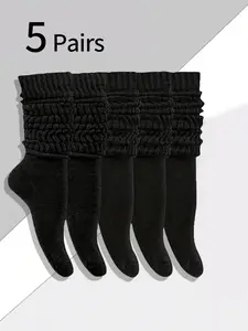 5 Pairs Women's Bubble Knit Socks, Long Cuff Crew Socks, Comfortable Stretchy Soft Socks, Spring Fall Daily Wear