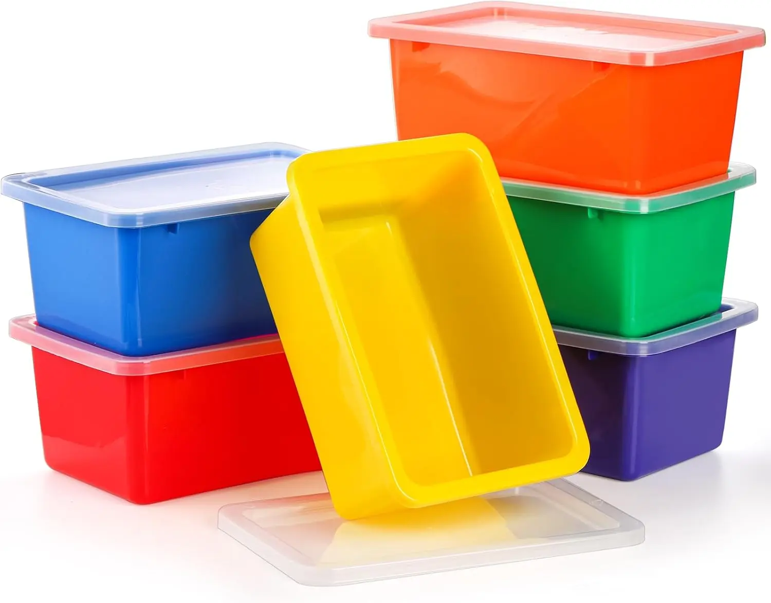 6 Pack Small Cubby Bins Storage Bins with Lids, 5 Qt Plastic Storage Bins Colorful  Storage Containers, Stackable Organizer Cubbies for Classroom Home