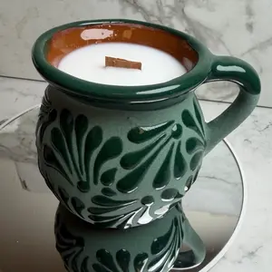Mojito Authentic Mug Candle - minty eucalyptus sugar cane Scented with Wooden Wick in Green Ceramic Mug for Aromatic Home Decor Decoration