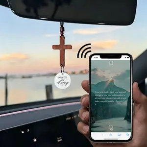 Solid Sandalwood NFC Daily Bible Verse Car Rearview Hanging Cross Ornament, "I Am With You Always" Hand-Sanded Christian Accessory, Vehicle Car Trinkets for Mirror Decor,  Gift for Holiday Birthday Gift - Automotive
