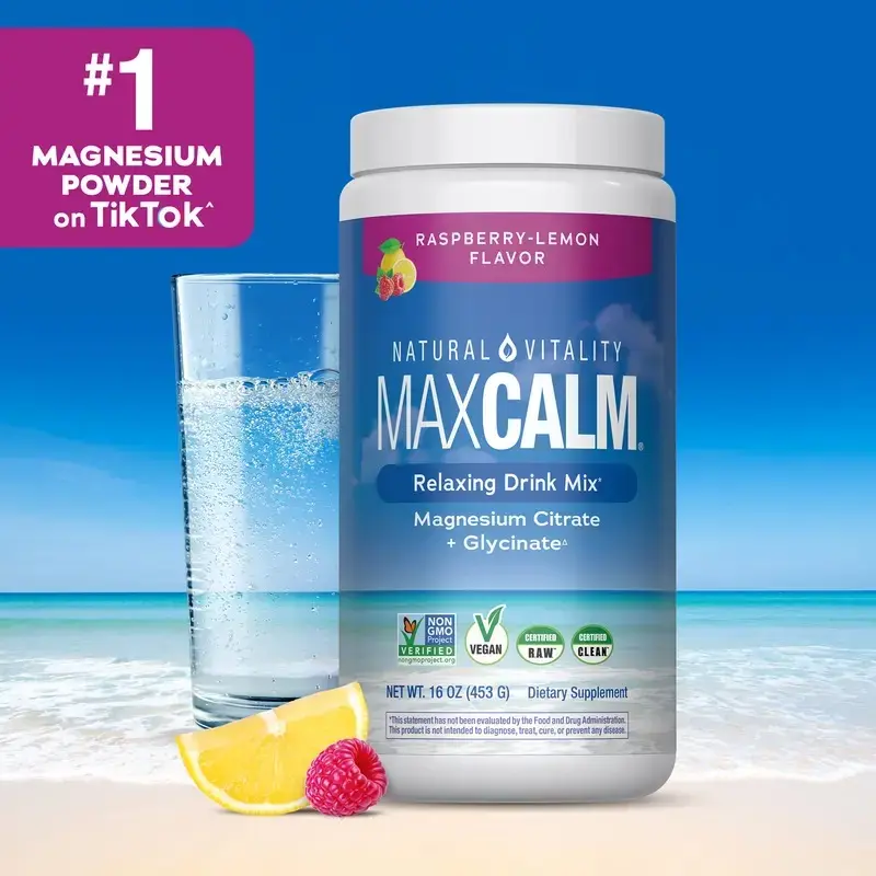 MaxCalm Relaxing Drink Mix - Anti Stress Drink Mix - With Ionic Magnesium Citrate + Glycinate - Raspberry Lemon Flavor - 16 oz (453 g) - 113 Servings