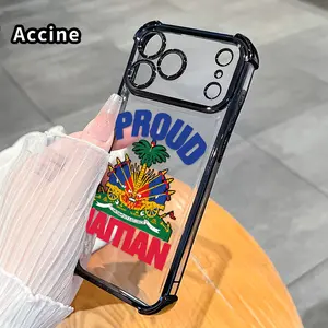 Phone Case For iPhone 17 Pro Max 16 15 Plus Air 14 13 12 11 E Haitian Pride Symbol Pattern Clear Protective Four Corners Air Cushion Anti-drop Premium Plated Cover