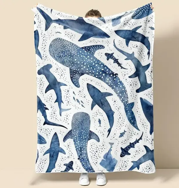 Romantic ocean style whale shark pattern warm blanket children adult nap blanket soft and comfortable suitable for all seasons
