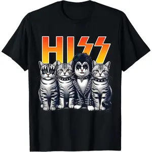 Cute Hiss Cats Rock Kittens Kitty Rocking Music Cat Lovers Men T-Shirt men woman unisex tee Shortsleeve Casual Graphic Fashion Fabric Menswear