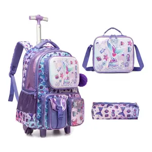 Mermaid Tail Rolling Backpack Set for Girls | Insulated Lunch Bag + Pencil Case | Back to School Ocean Magic kid