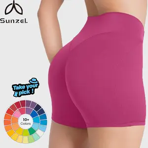 Sunzel Women’s High-Waist No-Front-Seam Gym Shorts — Squat-Proof Biker Shorts with Tummy Control for Yoga, Workouts, and Running
