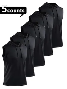 Men's Solid Drawstring Hooded Sports Vest, Sporty Breathable Sleeveless Tank Top Gym Tops for Gym Workout Running Boxing Basketball, Activewear Clothing, Gym Workout Clothes, Sport & Outdoor Clothing for Men, Athletic Hoodie