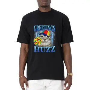 100% Cotton Lollipop Cat Meme Greetings Huzz Funny Silly Cats Brainrot T-Shirt