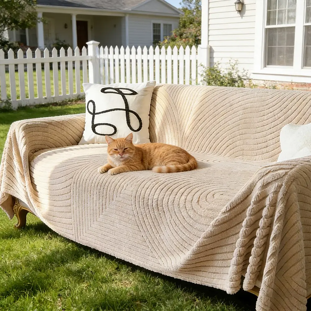 1pc Classic Fashion Anti-Cat Scratch Sofa Throw, Soft Plush Comfortable Dustproof Sofa Cover, Non-Slip Durable Pet Friendly