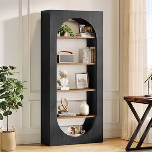 TRIBEWOOD 5-Tier Black Arched Bookshelf, 70.87-Inch Tall Arch Bookcase with Storage, Modern Book Shelf Storage Organizer for Living Room, Home Office ikea