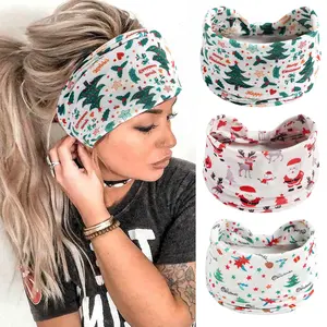 Christmas Headbands for Women Retro  Party Wide Xmas  Bands Cloth Winter Knotted Stretchy Headwear Workout Christmas Tree Santa Printed,Pack of 3