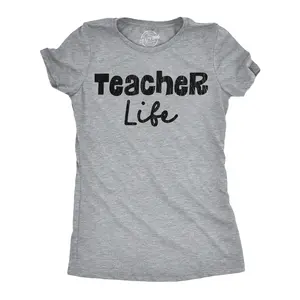 Womens Funny T Shirts Teacher Life Sarcastic Teaching Graphic Novelty Tee For Ladies Funny Womens T Shirts Cute Vintage Fashion Casual Ladies T-Shirt Gift Funny Teacher Top Women's Novelty Tees Light Grey