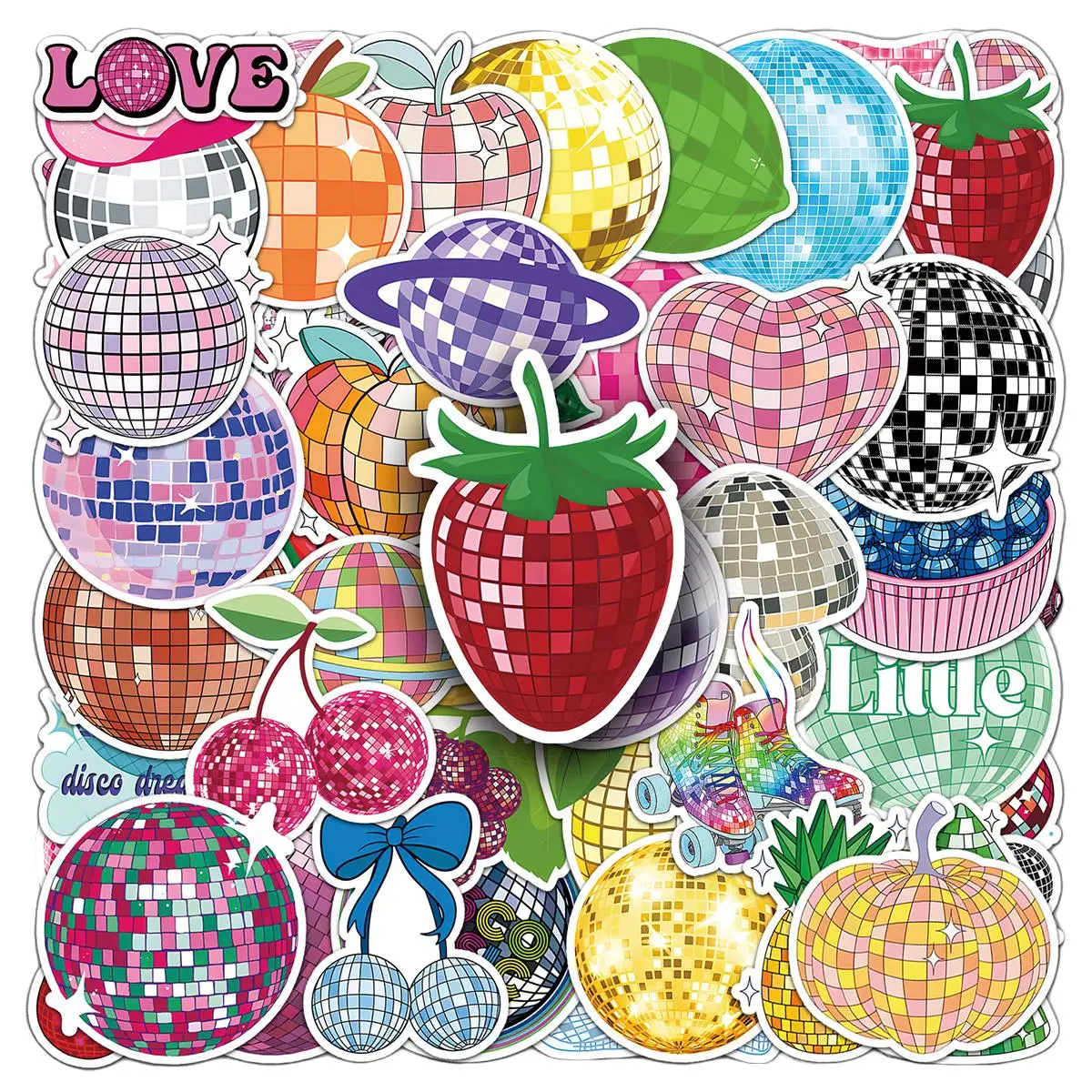 Disco Ball Pattern Sticker, 50pcs/set Creative Cartoon Sticker, DIY Decorative Sticker for Phone Case, Skateboard, Refrigerator, Water Bottle, Sticker