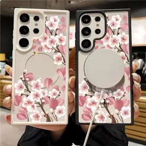 Pink peach blossom Pattern Premium Magnetic phone case applicable for Samsung Galaxy S25 S24 S23 S22 PLUS ULTRA FE durable shockproof protection Privacy Protection Magnetic Phone Case cute nic natalie reynolds mosnovo  protective case Silicone Cover