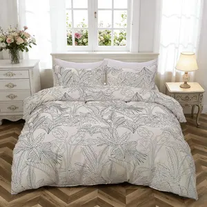 Simple Fresh Sketch Line Plant Tropical Leaf Pattern Bedding Set, 3 Piece Includes Duvet Cover + 2 Pillowcases, Easy Care Bedroom Decor
