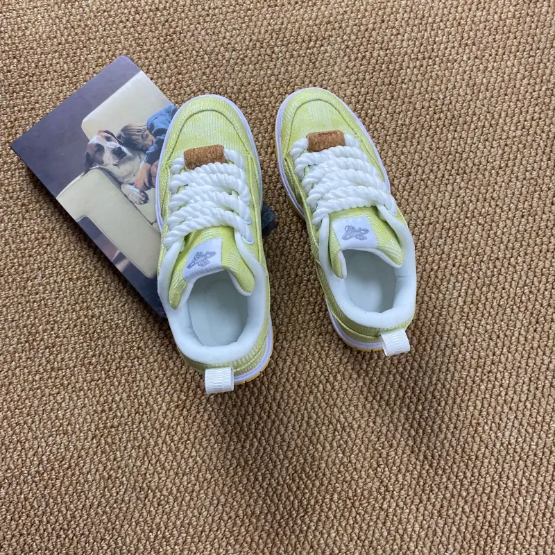 Men's shoes, large size, wide last, lemon yellow board shoes, thick hemp rope laces, cork decoration, thick soles, breathable, unisex, street fashion shoes, snow shoes
