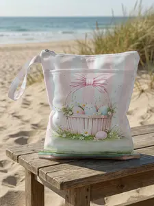 1 piece of Easter egg basket 2D print limited edition swimming equipment bag, outdoor/swimming storage bag, zipper opening + portable wrist strap | storage swimsuit/towel/sand small items | festive atmosphere and practicality combined