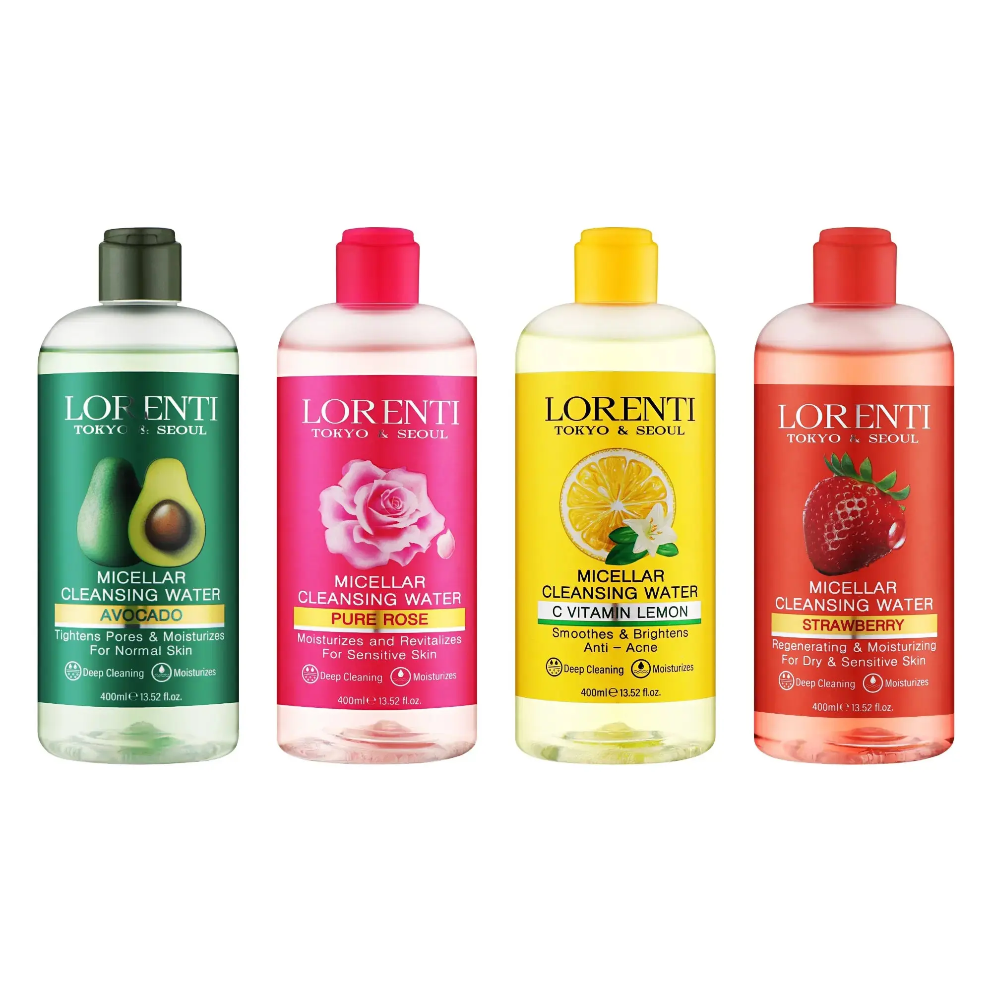 Lorenti Micellar Cleansing Water - 400ml Assorted Types, Smooth Gentle Daily Cleanser, Moisturizing Makeup Remover, Water-Proof Formula Compatible with Cleansing Pads