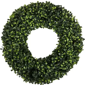 16.5-inch Outdoor - Indoor Artificial Boxwood Wreath, Green Decor Decorative