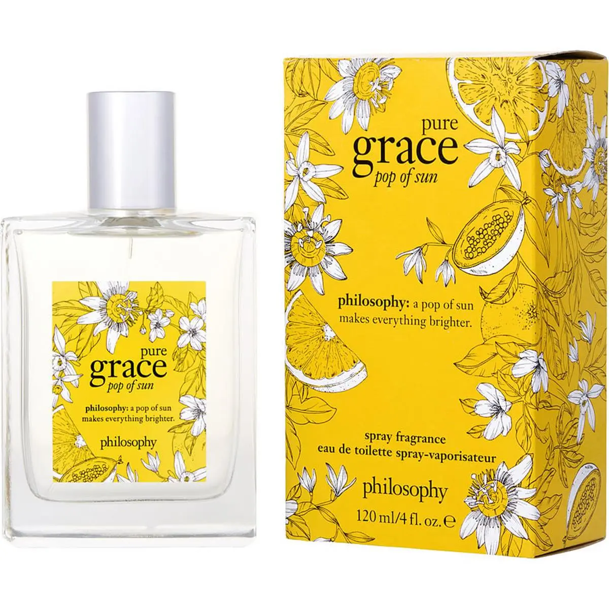 Philosophy 4 oz Pure Grace Pop of Sun Eau De Toilette Spray - Women's Elegant Floral Citrus Floral Scents Perfume, Floral Scent Perfume, Aroma Fragrance Floral