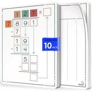 Division Math Practice 9”x12” Small White Board Dry Erase Sheets Math Manipulatives 3rd Grade Long Division Math Supplies Teacher Students Classroom Pack of 10 Sheets
