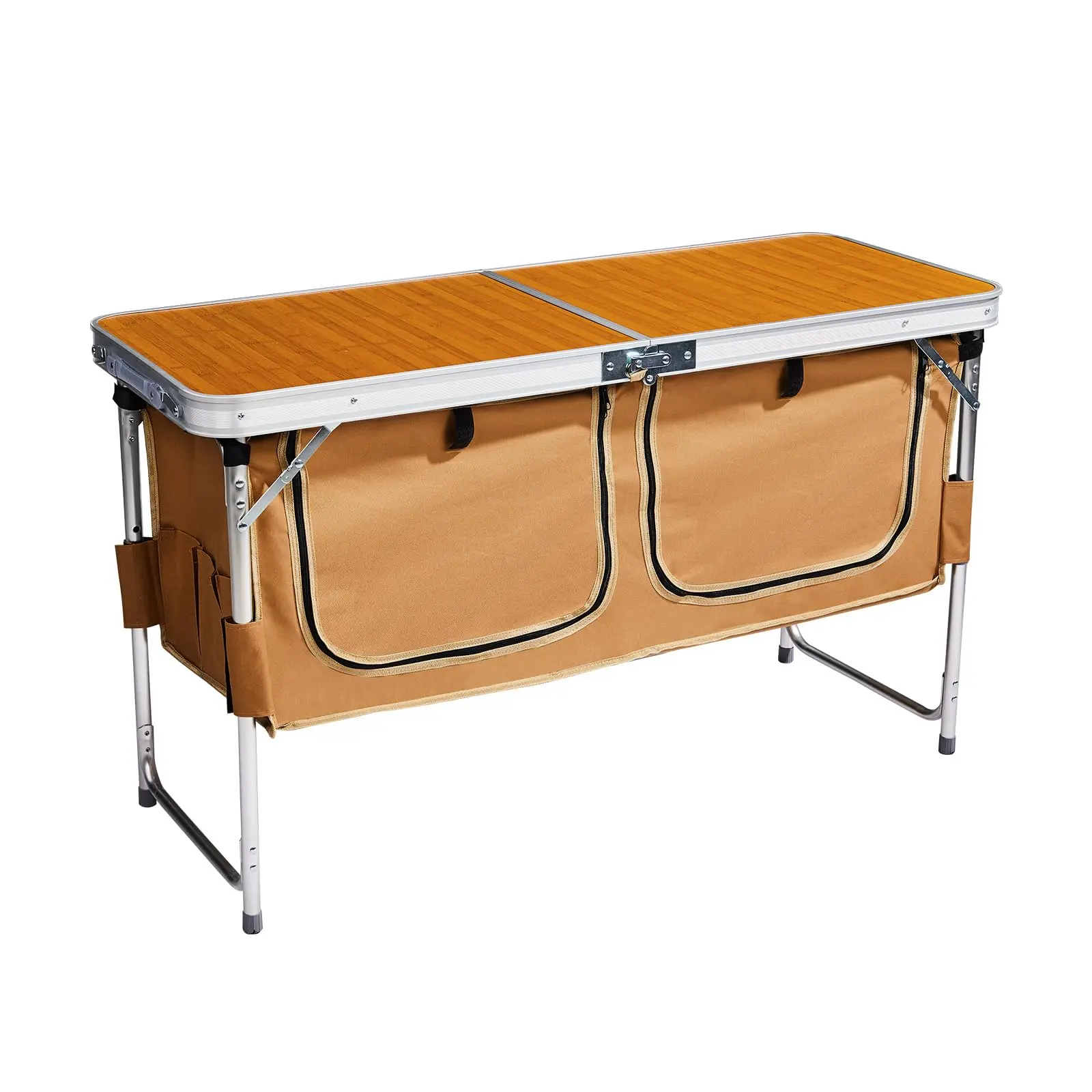 4ft Outdoor Folding Camping Table,Portable Picnic Table,Foldable Beach Tables,Lightweight Waterproof Grill Tables,with Storage Compartment,for Indoor Party Hiking Camp BBQ Beach (Natural)
