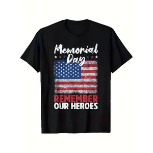LocalMen's Memorial Day Patriotic T-Shirt - Remember Our Heroes Distressed American Flag Graphic Print, 100_ Cotton 180g Regular Fit Casual Tee for Summer Outdoor Activities & Casual Attire (S-XXXL)