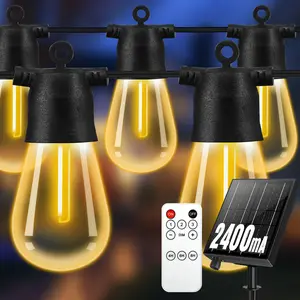 60FT Solar String Lights Outdoor Waterproof with Remote Control Solar Patio Lights 25shatterproof LED Bulbs for Porch Garden Market Bistro Patio Backyard Fence