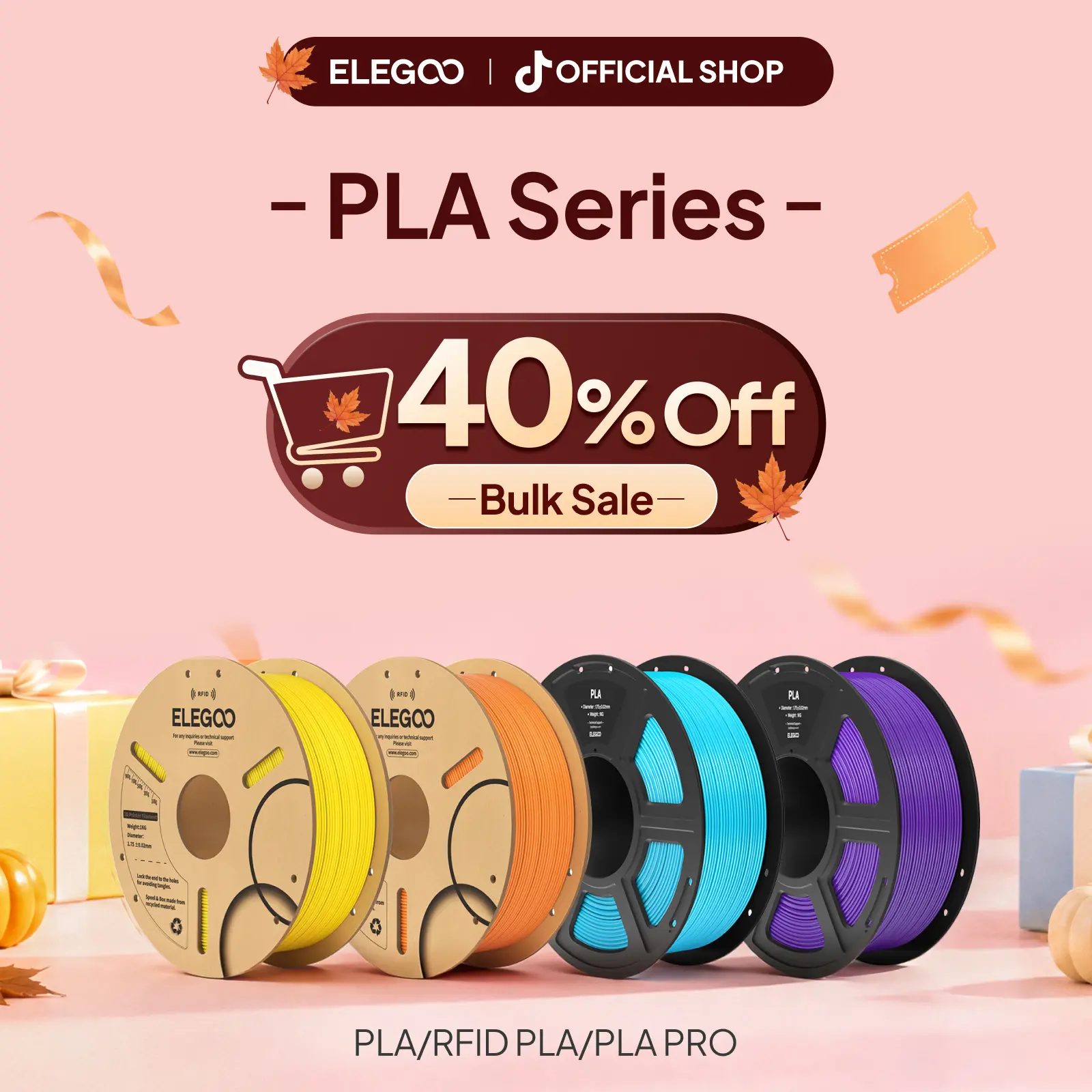 ELEGOO 1.75mm PLA Filament - Eco-Friendly Biodegradable Cardboard Spool, High Precision, Mix & Match Bundle, Most FDMs Compatible, Print Farm Wholesale Pack, Ideal for Beginners, 3D Printing Supplies for School & Home, Vivid Colors