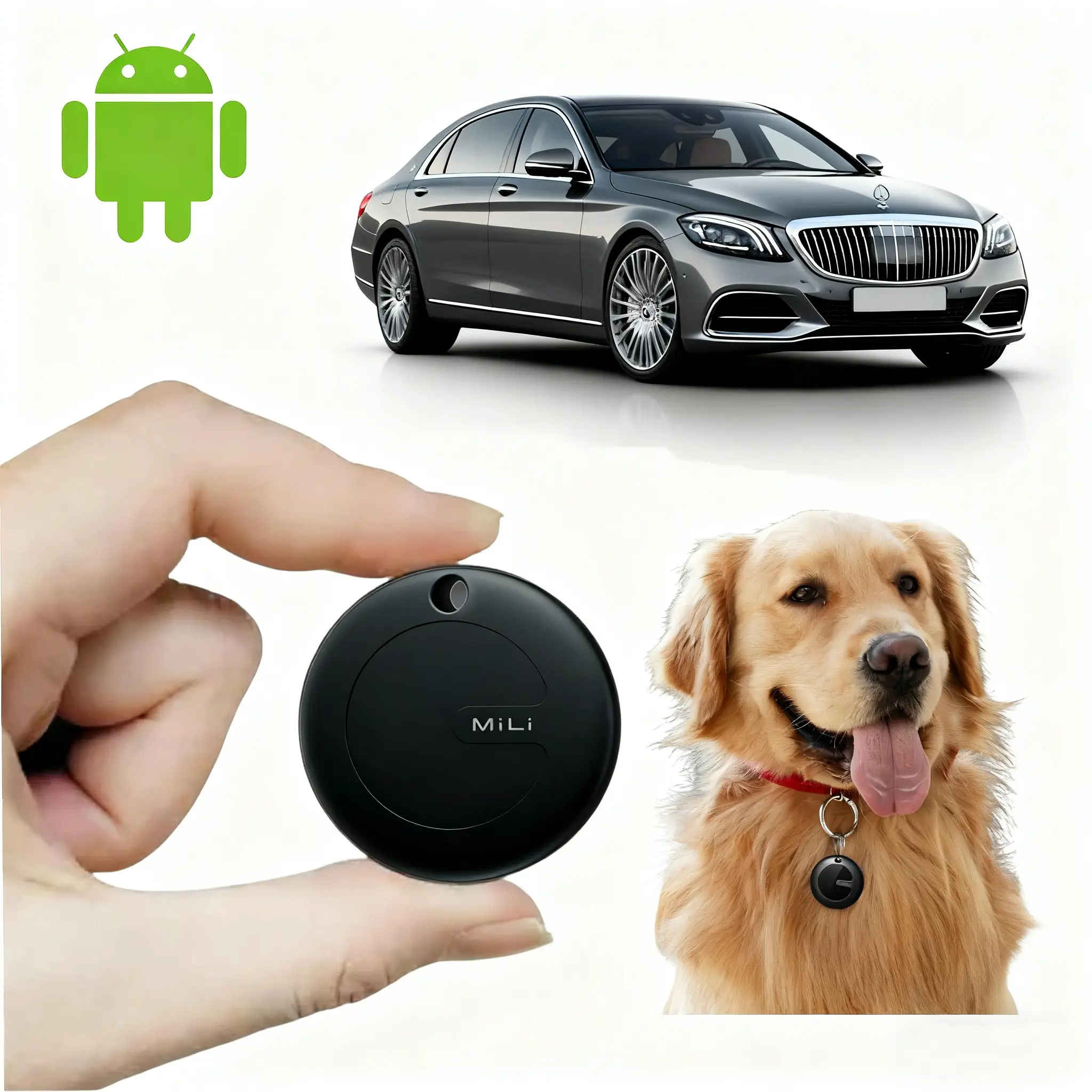 MiLi MiTag Bluetooth GPS Tracker - Smart Key Finder, Wireless Tag, IP65 Waterproof, Precise Location, Privacy Protection, Compact, Portable, Replaceable Battery, Android-Only, Google Maps Compatible for Car, Keys, Luggage