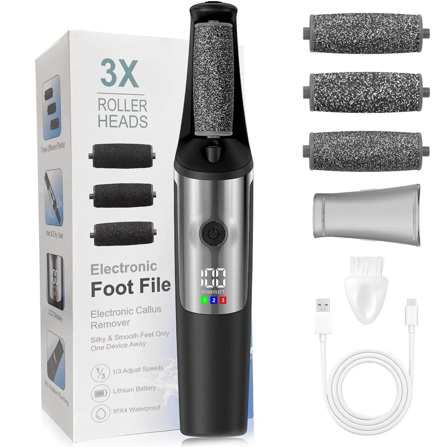 Electric Foot File, Rechargeable Foot Callus Remover, Portable Foot Care Tool, Professional Home Pedicure Device for Dry Skin, Cracked Heels, Rechargeable Pedicure Tools