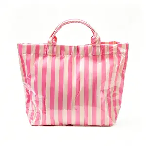 2026 New Striped Makeup Bag, Waterproof Portable Daily Cosmetic Bag, Large Capacity Fashion Travel Toiletry Organizer