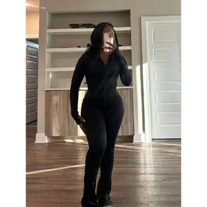 Women's Lounge Set, Cozy Zip-Up Crop Jacket & Flare Pants Tracksuit, Stretchy Workout Outfit for Home, Gym, and Streetwear