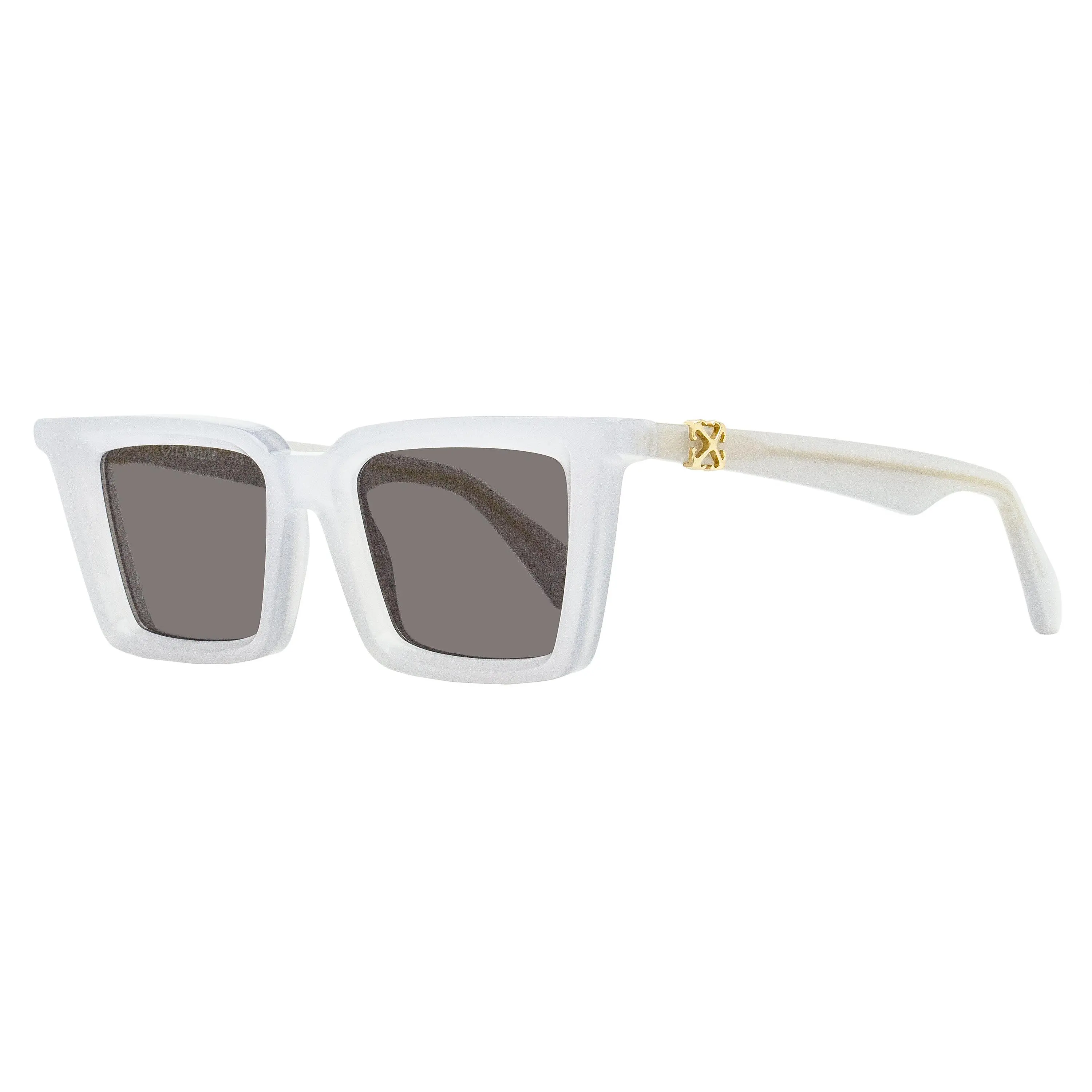Off-White Female Full Rim Rectangular Dalton Luxury Sunglasses - OERI13U 0907, Dove Gray, 49mm, Stylish Accessories with Arrow Plaques, Inset Lenses, Rectangle, Small Arrow Plaques, Architectural, Uv Protected