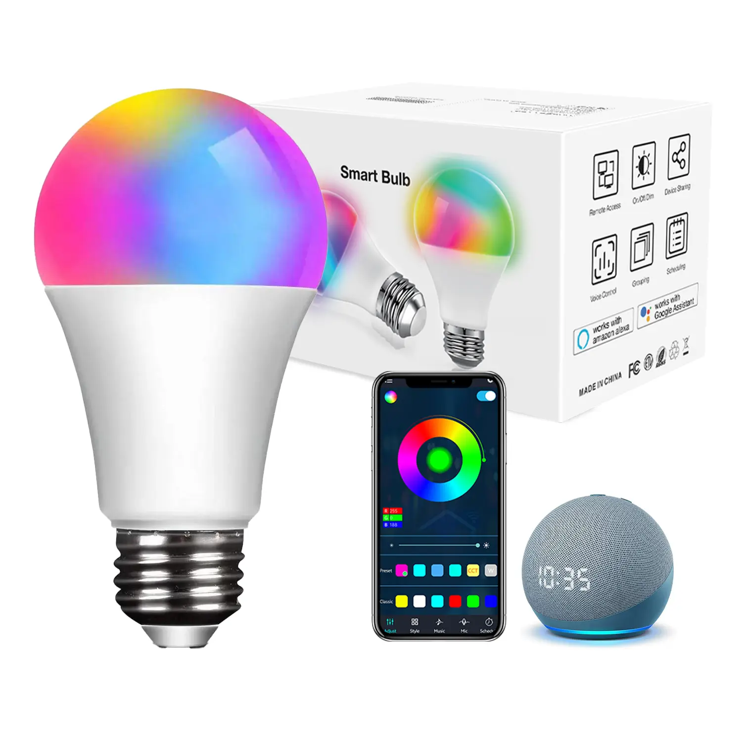 DAYBETTER Smart Light Bulbs, RGBCW Wi-Fi Color Changing Led Bulbs Compatible with Alexa & Google Home Assistant, A19 E26 9W 800LM Multicolor Led Light Bulb, No Hub Required, Light Bulbs summerwins