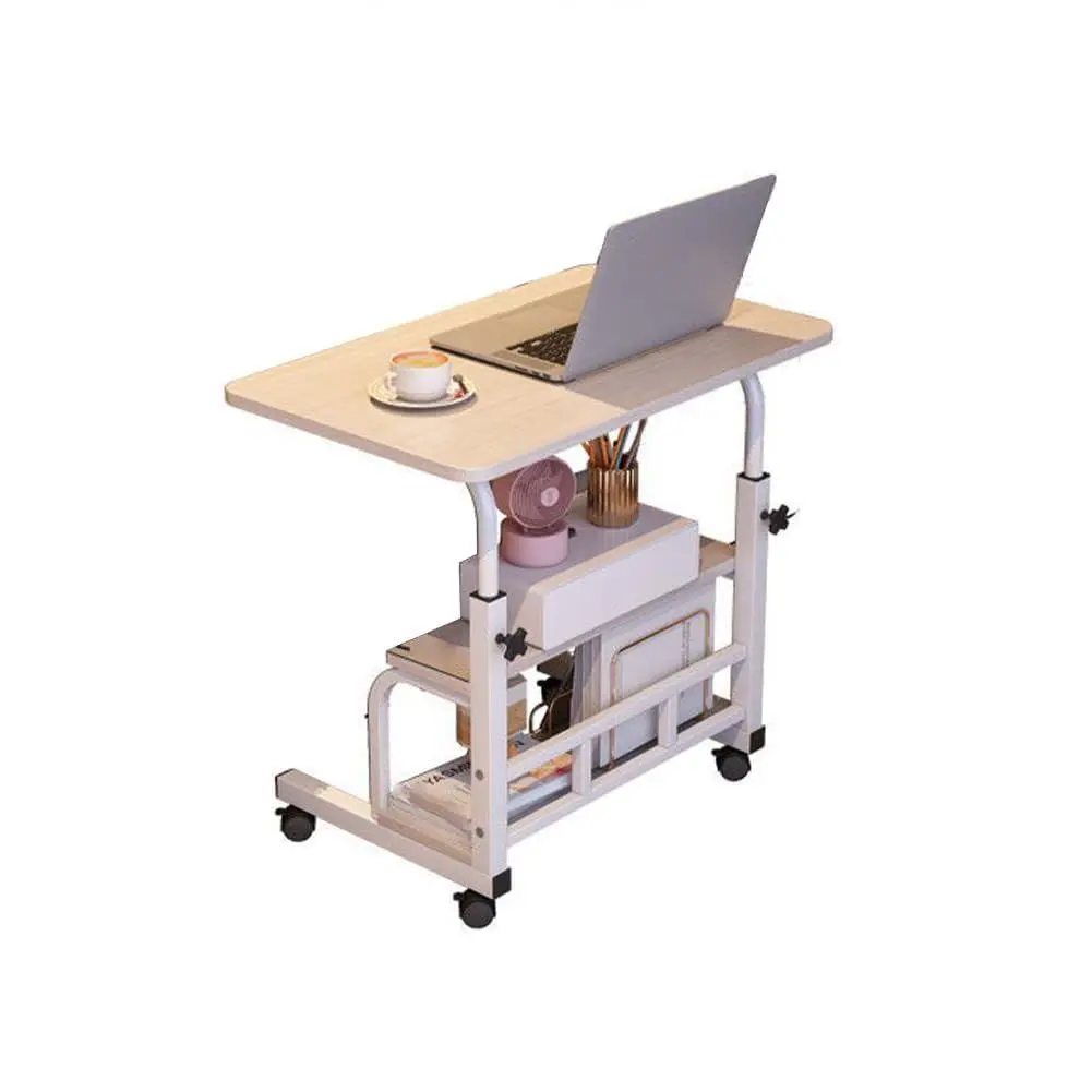 Adjustable-Height Rolling Standing Desk, Mobile Portable Computer Table with Wheels, Small Sit-Stand Desk with Storage Shelves for Home Office Use