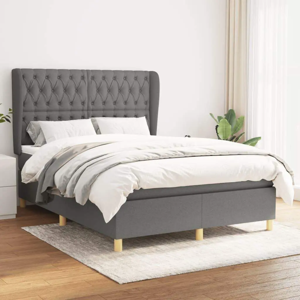 Box Spring Bed with Mattress Dark Gray Full Fabric