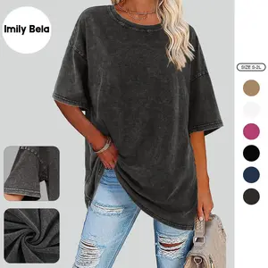 Imily Bela Womens Oversized T Shirts Vintage Cotton Tees Crewneck Short Sleeve Washed Summer Tunic Tops  H9B413