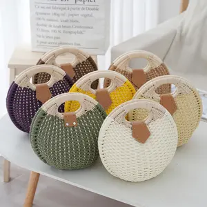 Simple Handheld Women's Bag Handmade Rattan Beach Straw Bag Versatile Fashion Woven Bag Casual Bag